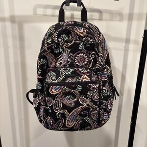 Vera Bradley Backpack Black Paisley Floral Laptop Travel Pockets